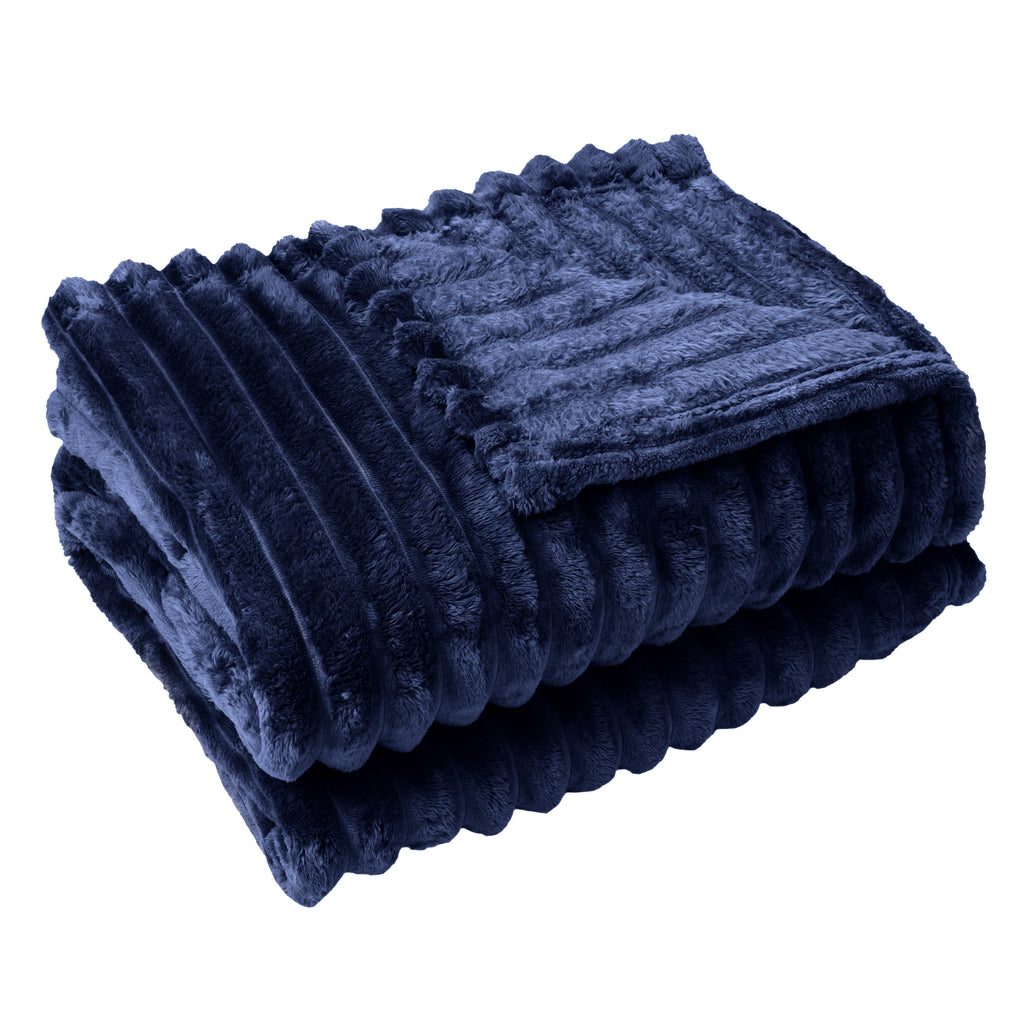 Super Soft Faux Fur Ribbed Flannel Fleece Throw Blanket - Double King Size, 500 GSM, Solid Colour, Plush Bedding Blanket