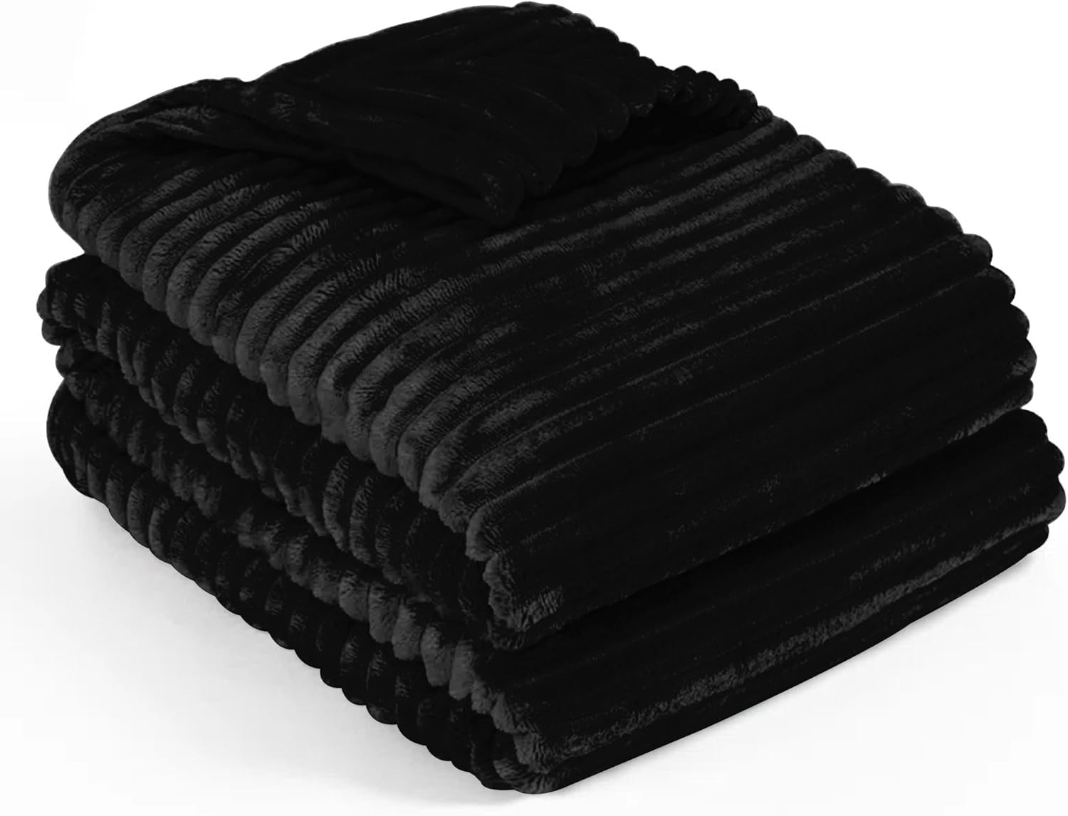 Super Soft Faux Fur Ribbed Flannel Fleece Throw Blanket - Double King Size, 500 GSM, Solid Colour, Plush Bedding Blanket