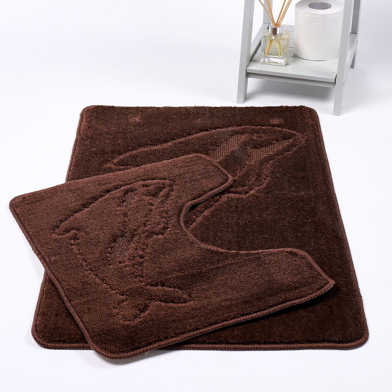 DOLPHIN STYLE BATH MAT SET Modern Non-Slip Toilet Bathroom Rugs 2 Pieces UK Size