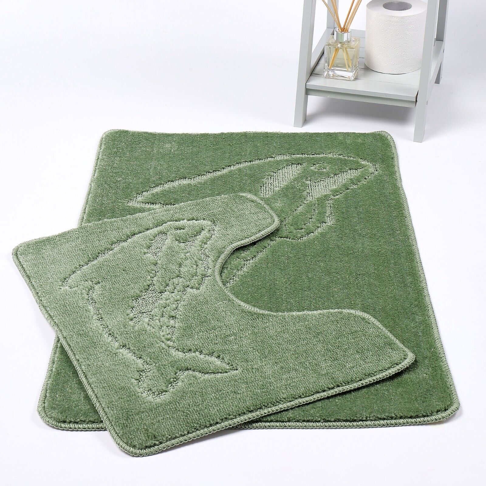 DOLPHIN STYLE BATH MAT SET Modern Non-Slip Toilet Bathroom Rugs 2 Pieces UK Size