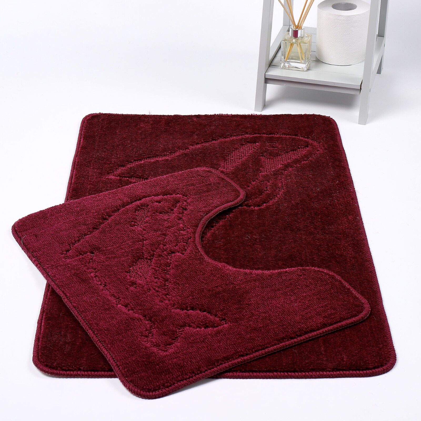 DOLPHIN STYLE BATH MAT SET Modern Non-Slip Toilet Bathroom Rugs 2 Pieces UK Size