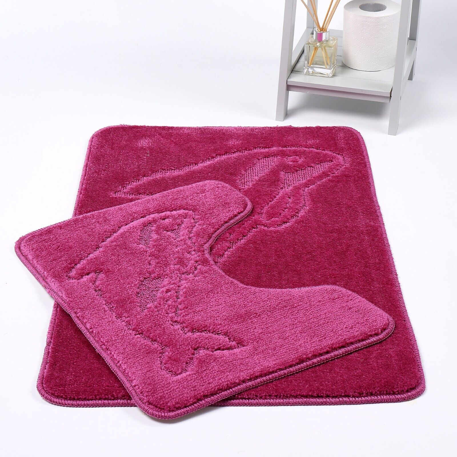 DOLPHIN STYLE BATH MAT SET Modern Non-Slip Toilet Bathroom Rugs 2 Pieces UK Size