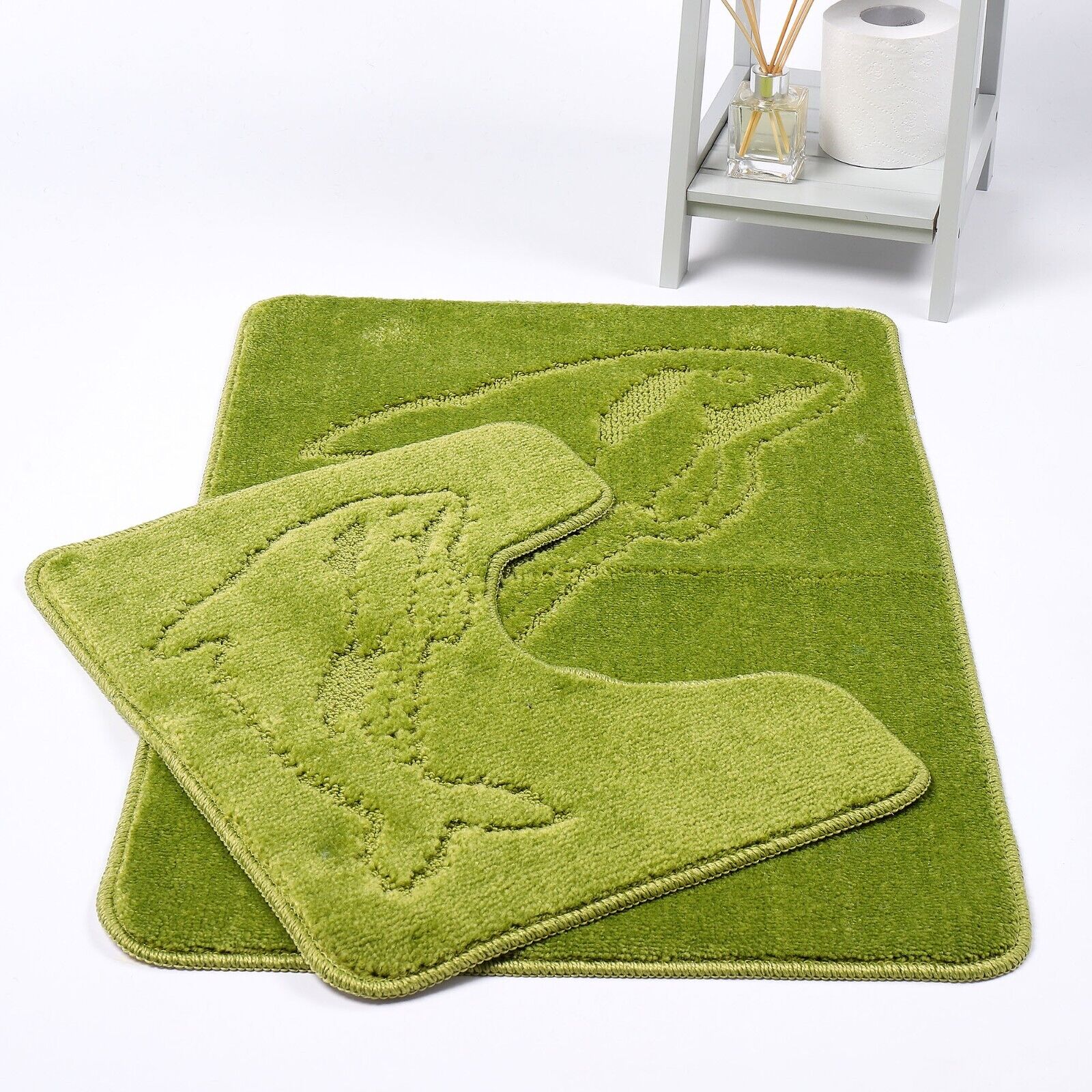 DOLPHIN STYLE BATH MAT SET Modern Non-Slip Toilet Bathroom Rugs 2 Pieces UK Size