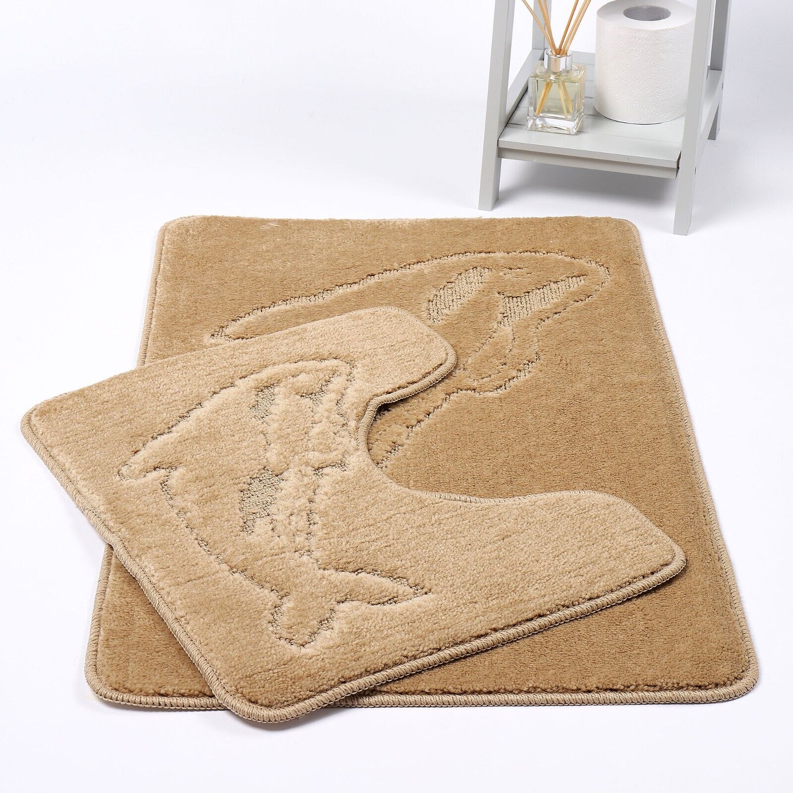 DOLPHIN STYLE BATH MAT SET Modern Non-Slip Toilet Bathroom Rugs 2 Pieces UK Size