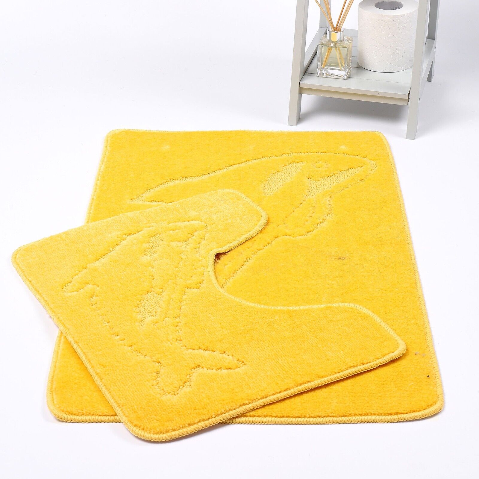 DOLPHIN STYLE BATH MAT SET Modern Non-Slip Toilet Bathroom Rugs 2 Pieces UK Size