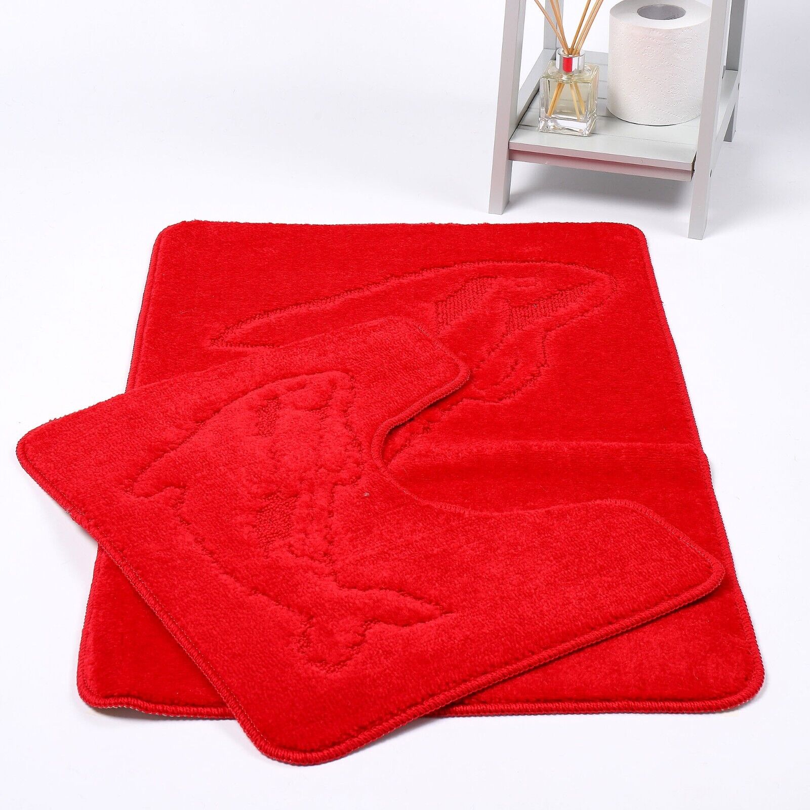 DOLPHIN STYLE BATH MAT SET Modern Non-Slip Toilet Bathroom Rugs 2 Pieces UK Size