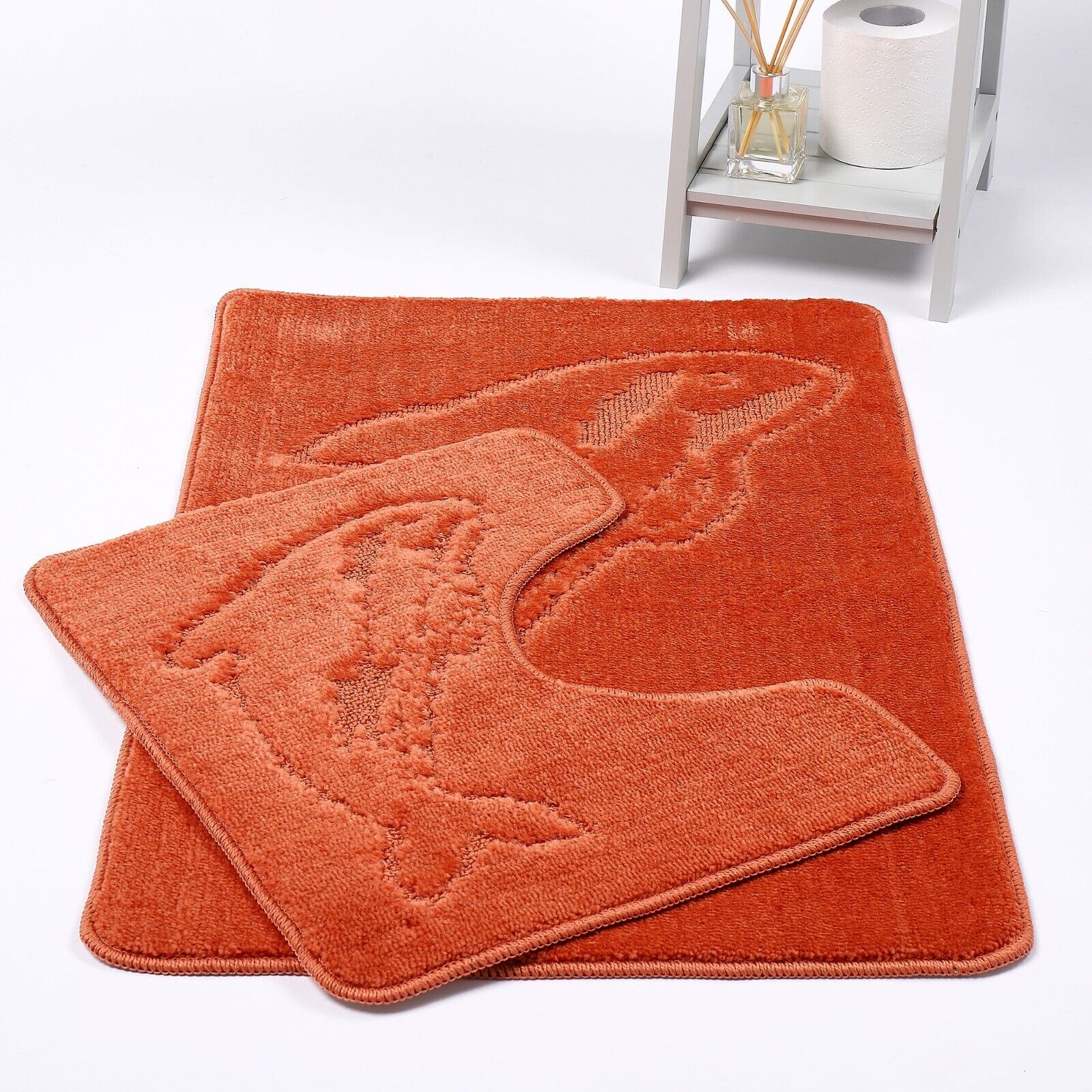 DOLPHIN STYLE BATH MAT SET Modern Non-Slip Toilet Bathroom Rugs 2 Pieces UK Size