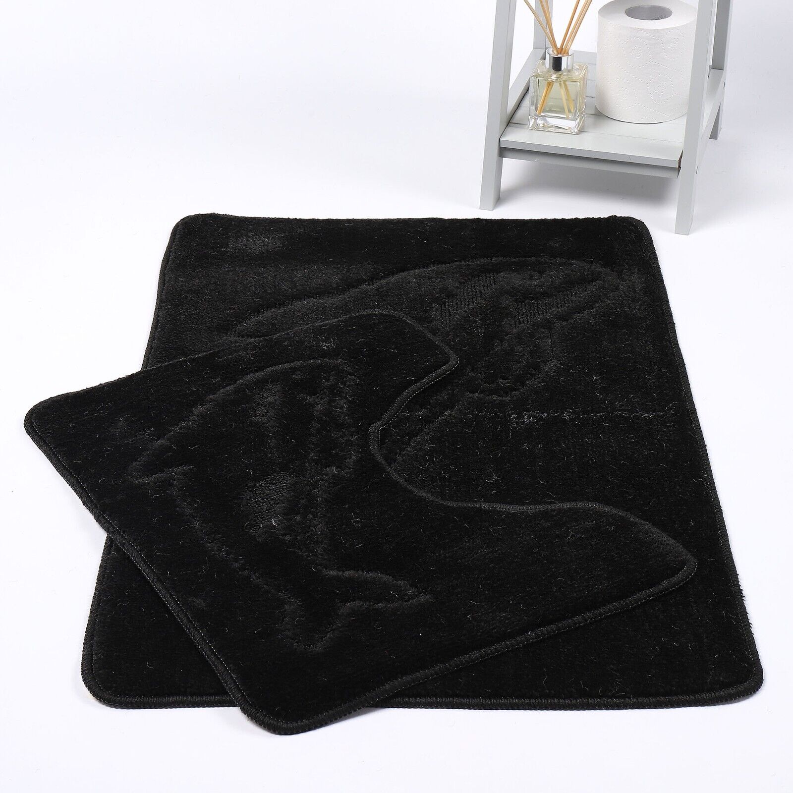 DOLPHIN STYLE BATH MAT SET Modern Non-Slip Toilet Bathroom Rugs 2 Pieces UK Size